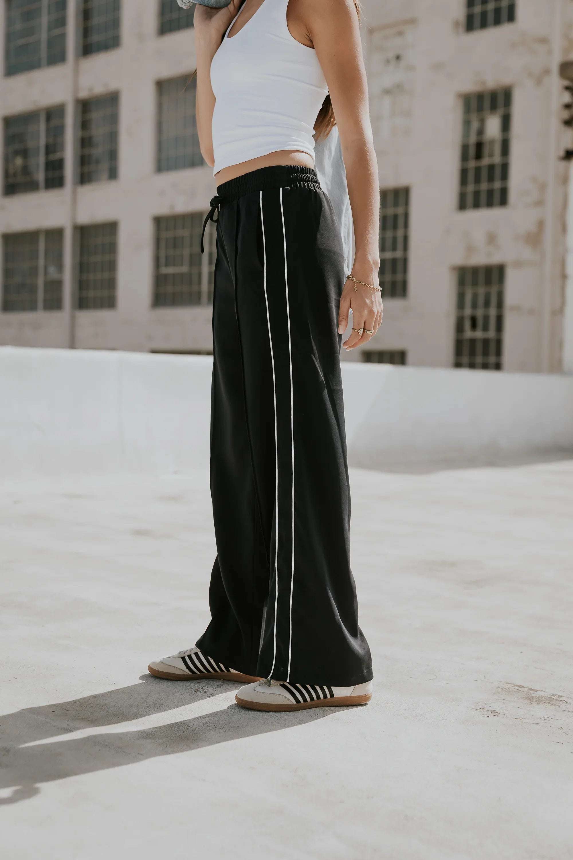 Emily Striped Wide Leg Pants in Navy