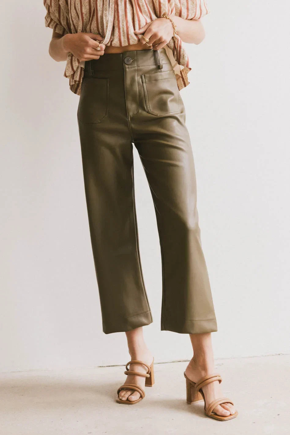 Sadie Wide Leg Pants in Olive Leather FINAL SALE