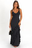Nevaeh Polka Dot Ruffle Maxi Dress Black