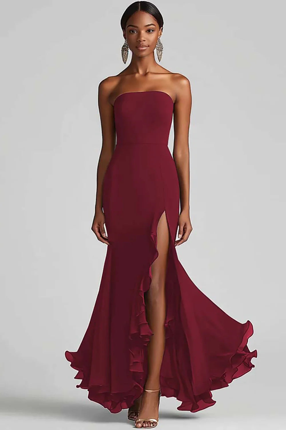 Black Strapless Mermaid Long Formal Dress With Slit