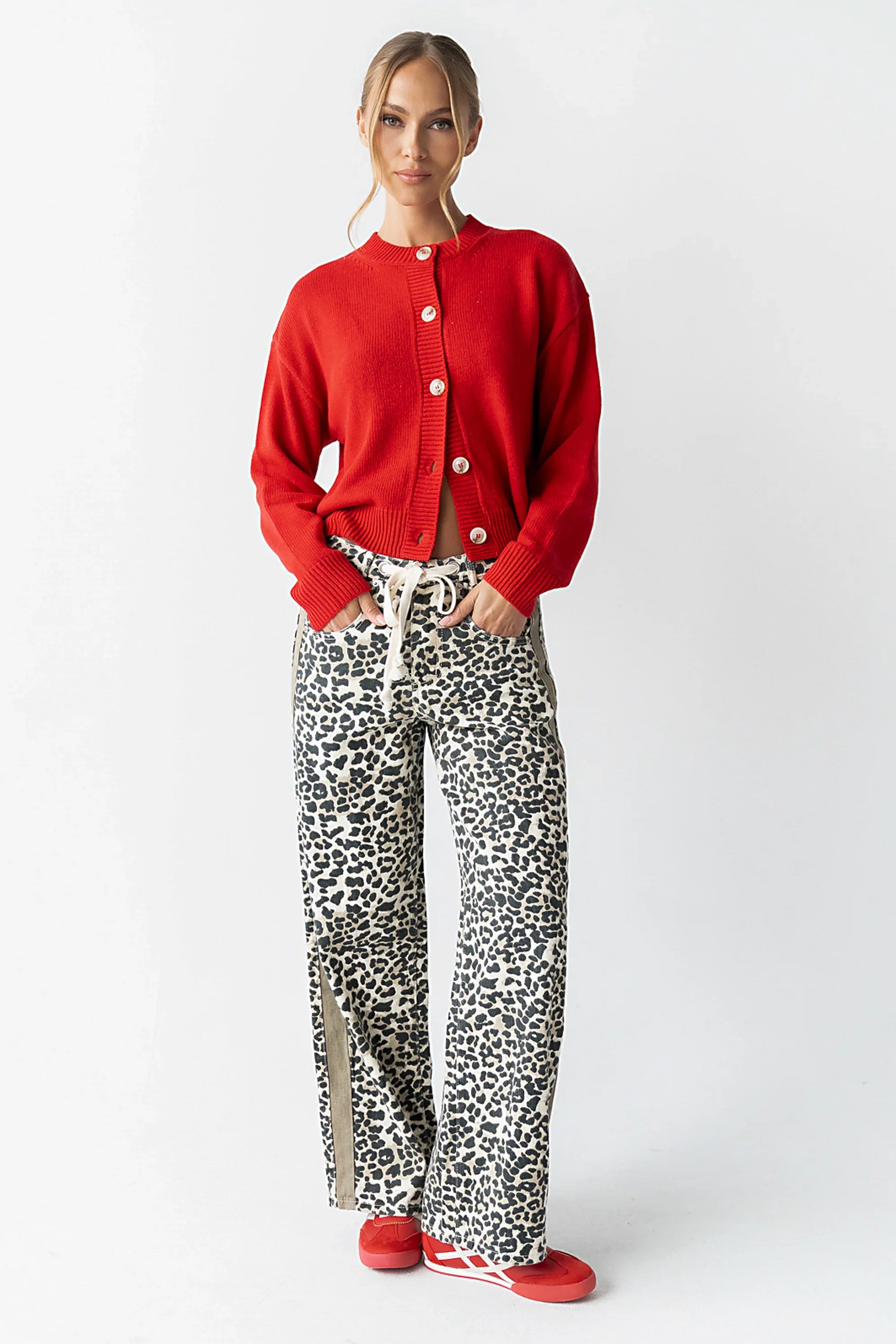 Kasen Knit Cardigan in Red FINAL SALE