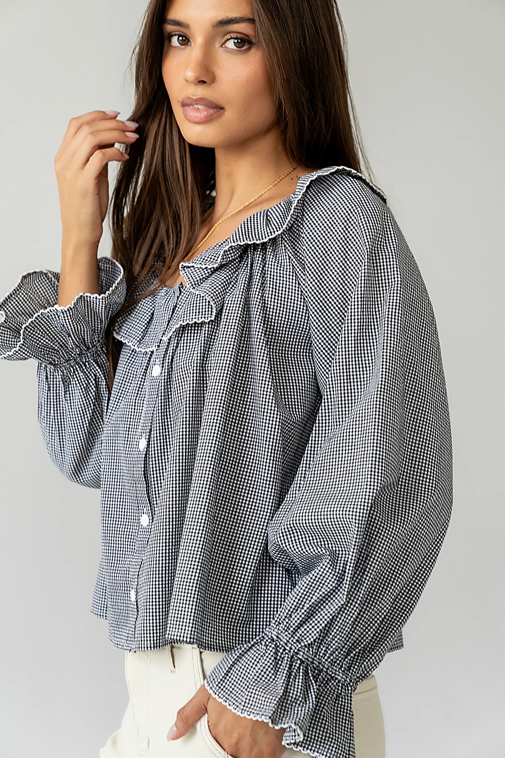 Ayla Gingham Blouse in Black