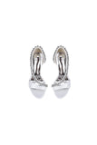 White Satin High Heels with Crystal and Chain Embellishments