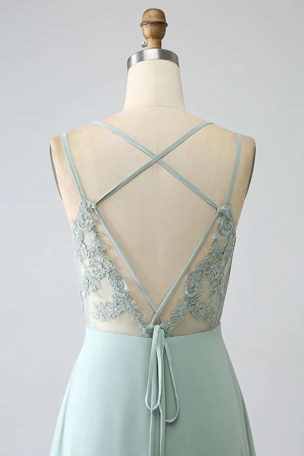 Matcha A Line Spaghetti Straps Pleated Chiffon Floor Length Bridesmaid Dress