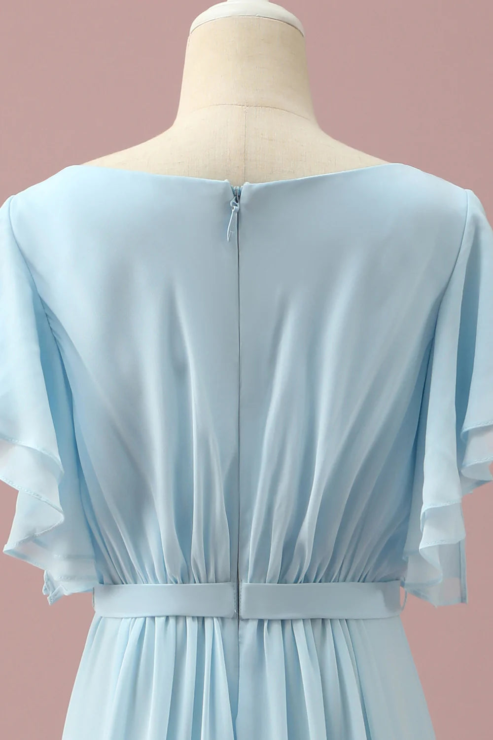 Sky Blue A Line Batwing Sleeves Chiffon Junior Bridesmaid Dress