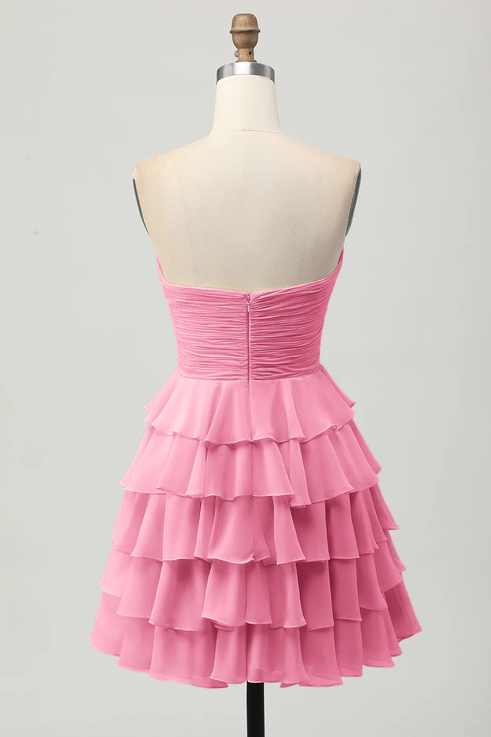 Light Yellow Strapless Tiered Ruched A Line Short Homecoming Dress