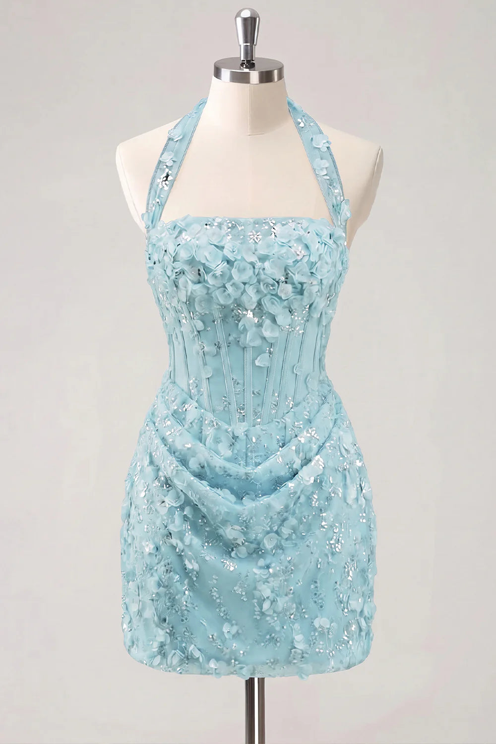 Halter Light Yellow Bodycon Corset Sequin Homecoming Dress