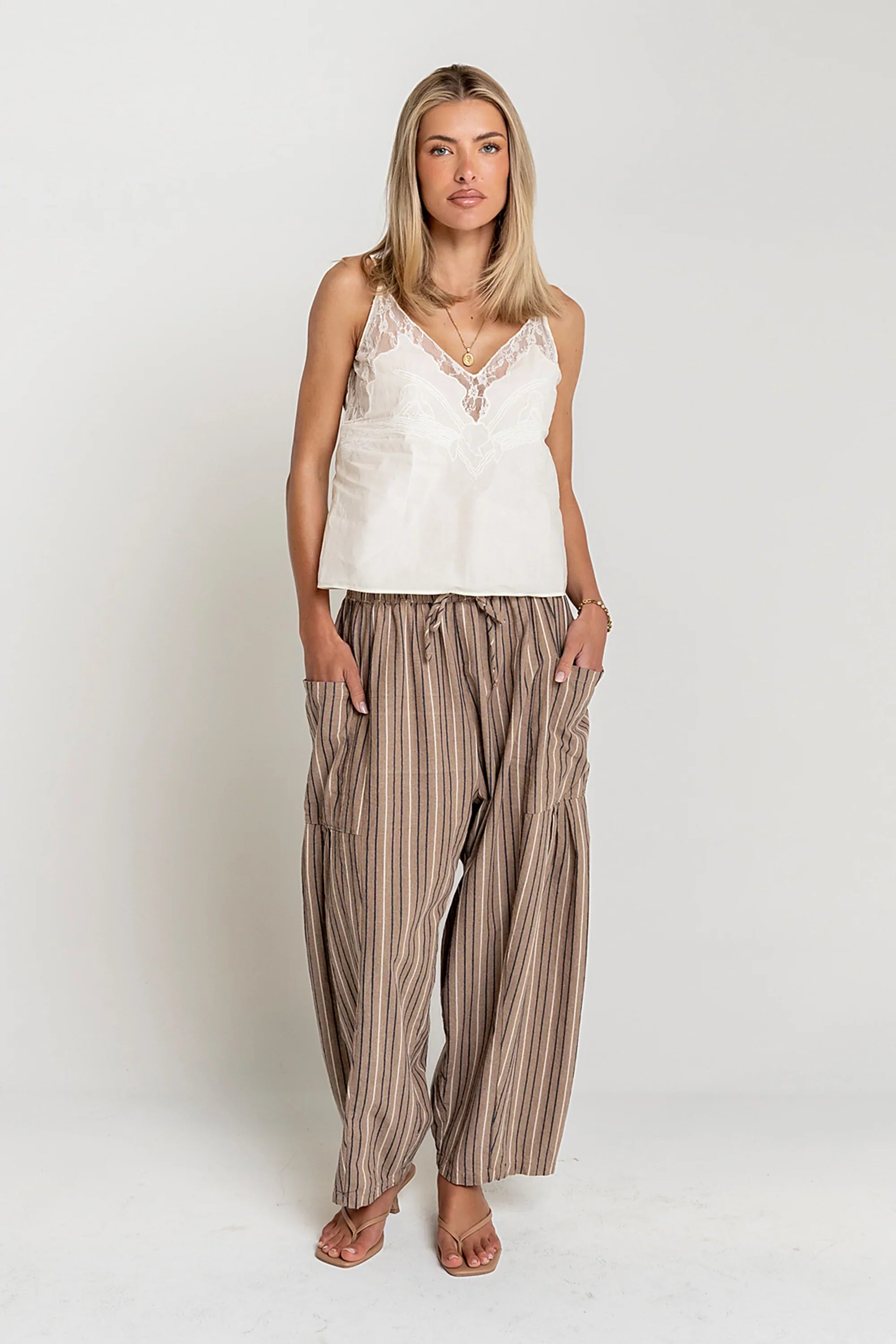 Lana Embroidered Tank Top in Cream