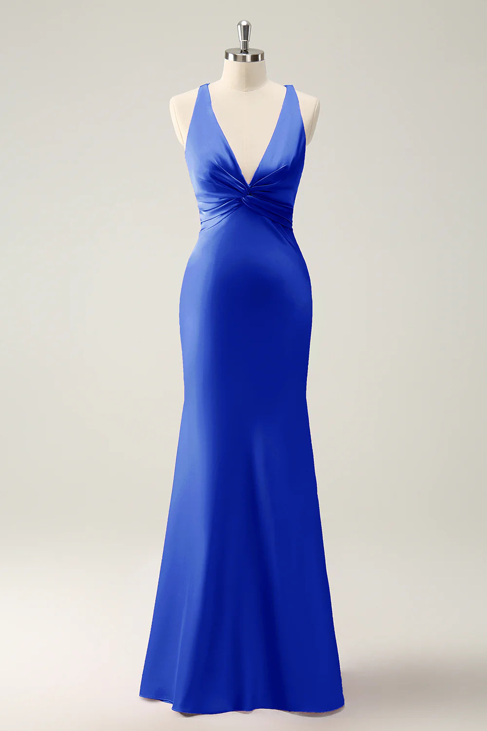 Elegant Pink Mermaid Deep V Neck Long Bridesmaid Dress with Lace Up Back