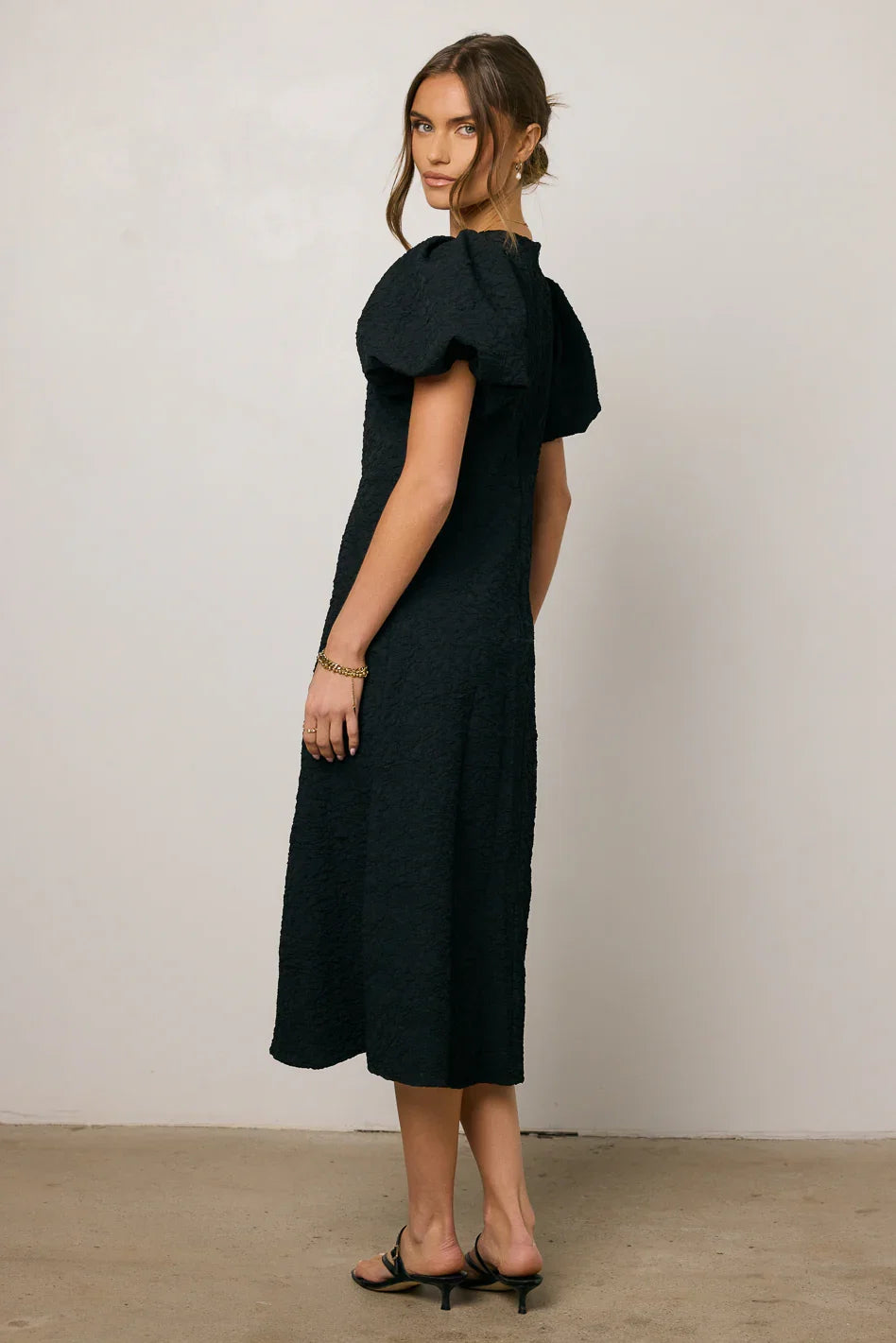 Henry Textured Midi Dress in Black