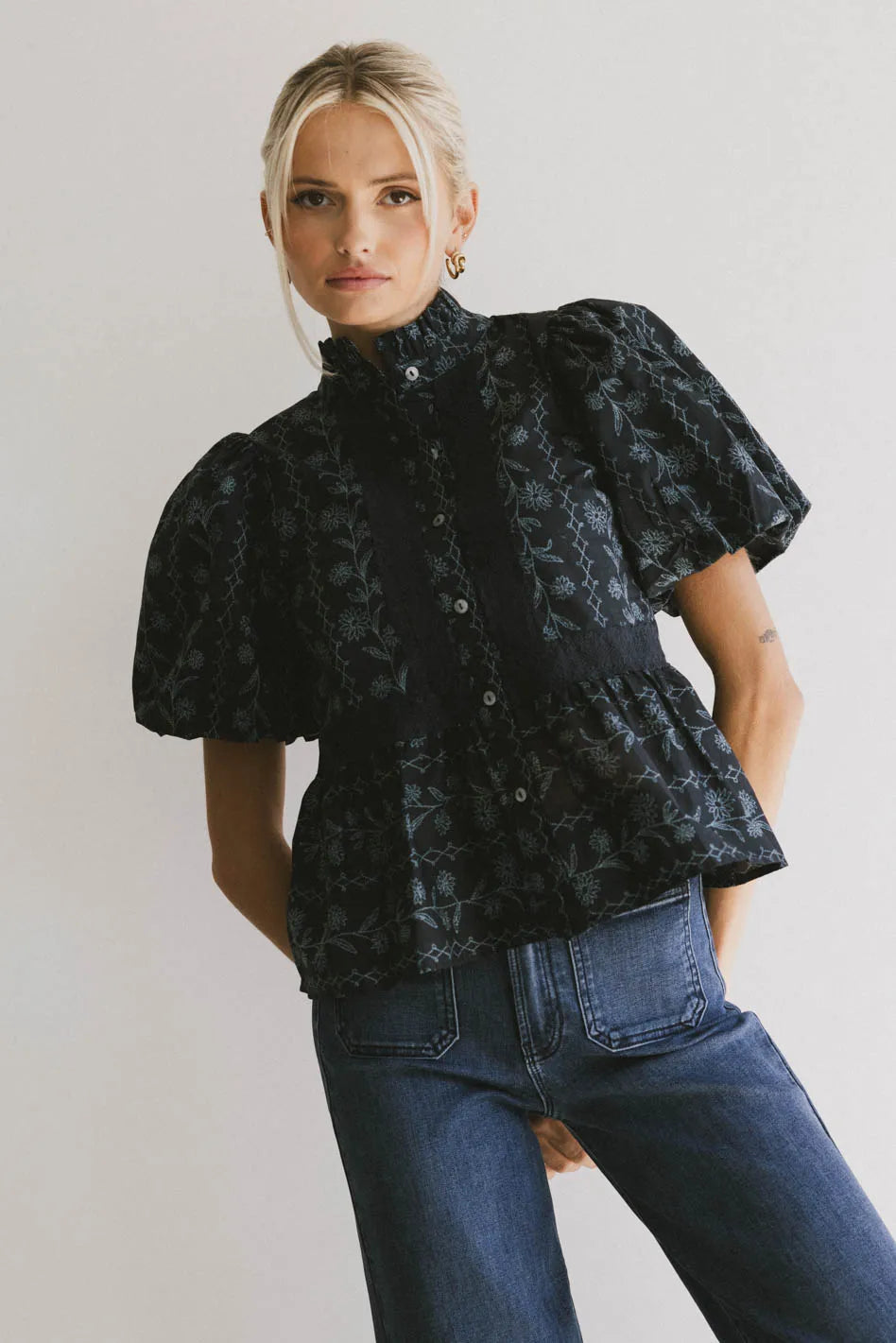 Stassi Printed Blouse in Navy FINAL SALE