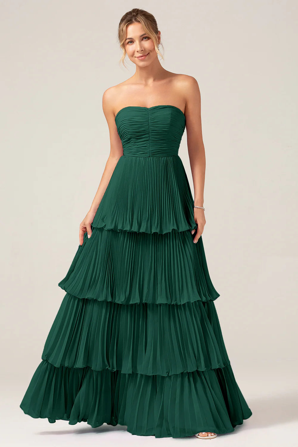 Dusty Sage A Line Sweetheart Tiered Chiffon Floor Length Dress