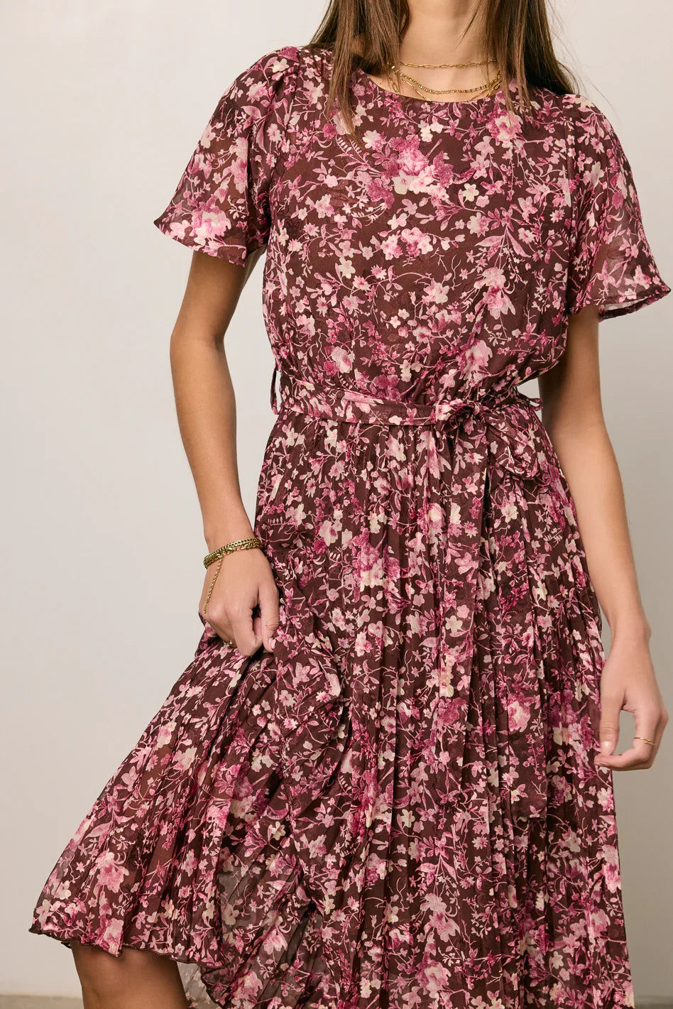 Mary Anne Floral Midi Dress in Brown FINAL SALE