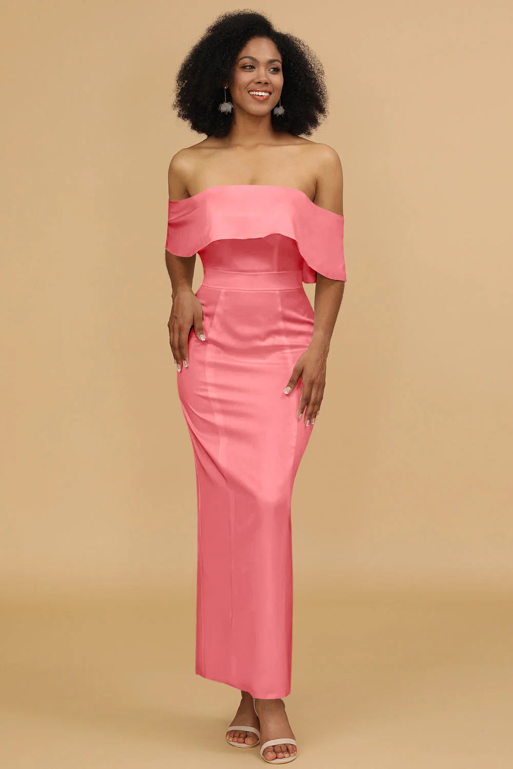 Mermaid Off the Shoulder Floor Length Satin Bridesmaid Dress