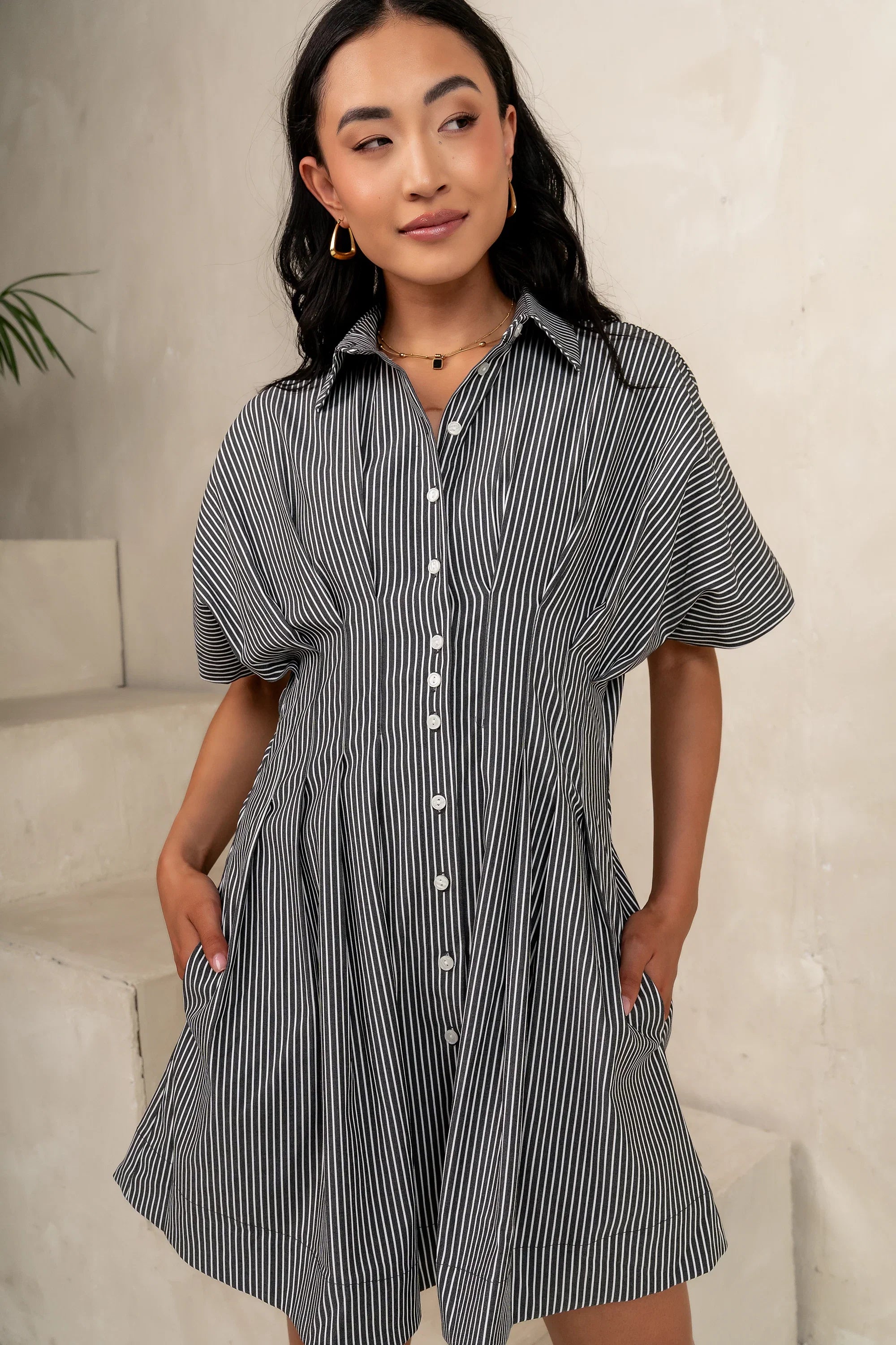 Erica Button Front Mini Dress in Grey FINAL SALE