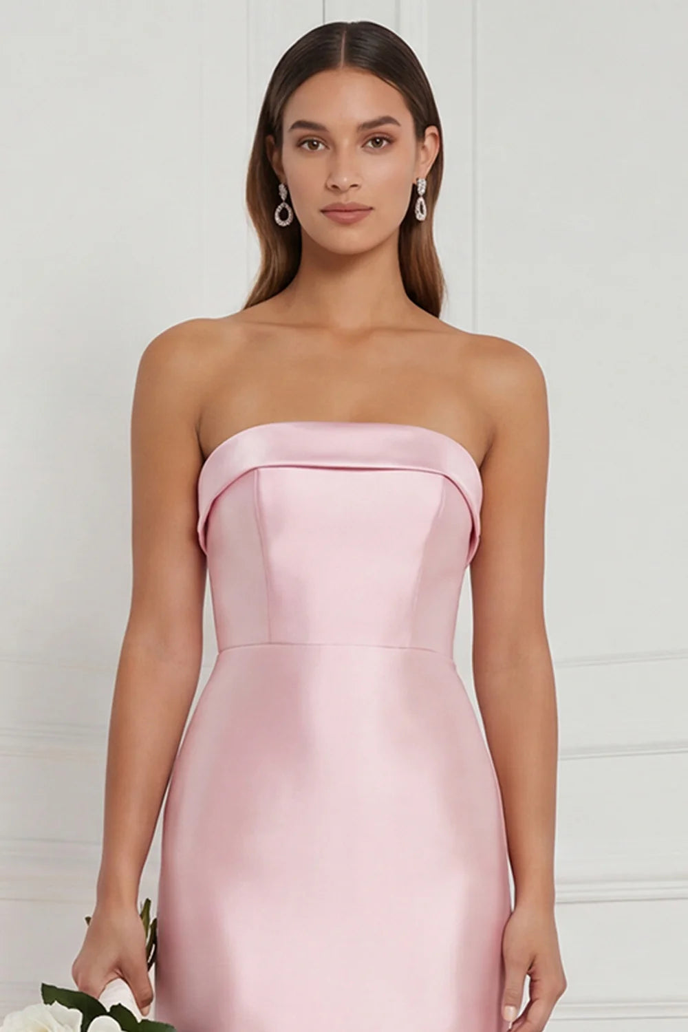 Strapless Mermaid Dusty Rose Satin Long Bridesmaid Dress