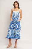 BLUE MAJOLICA CHARM MIDI DRESS