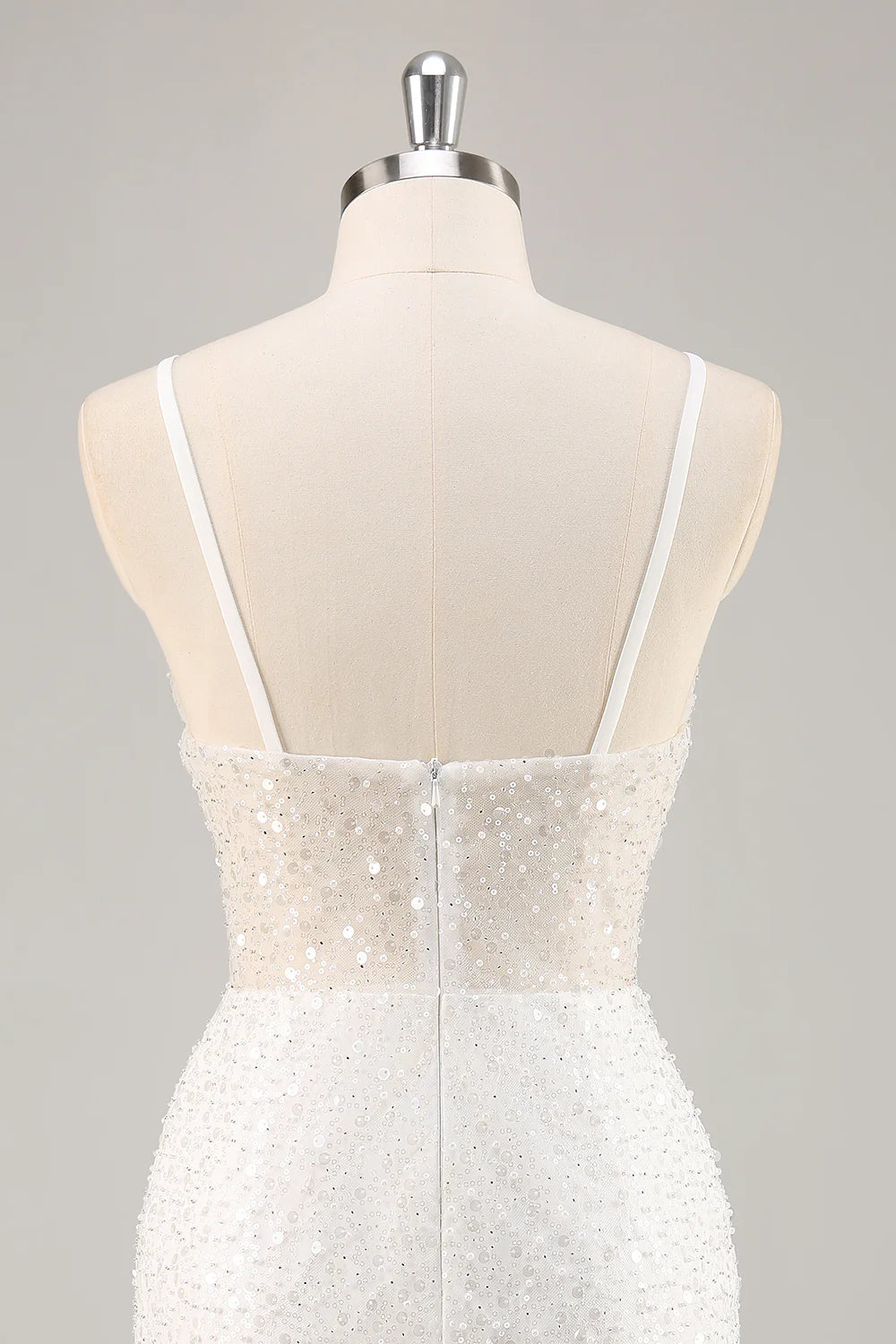White Spaghetti Straps Tight Homecoming Dress With Sequins