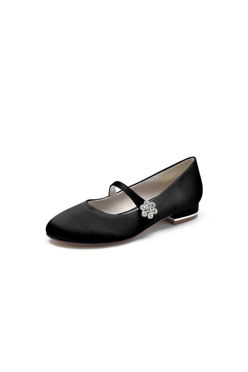 Round Toe Crystal Flower Flats