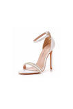 Pearl Embellished White Ankle Strap Stiletto Heels