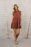 Regina Pleated Mini Dress in Brick FINAL SALE