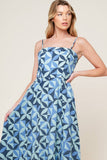 GWENNY GEOMETRIC BLUE DENIM MIDI DRESS
