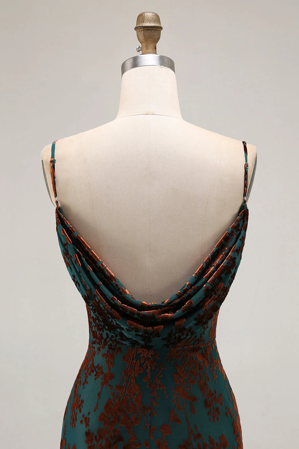 Dark Green Sheath Spaghetti Straps Long Burnout Velvet Dress with Slit