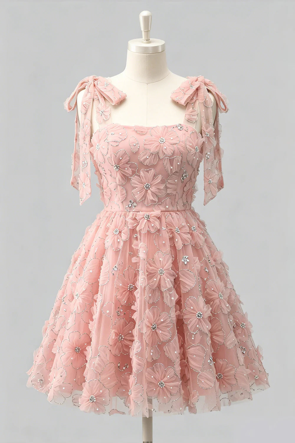 Dusty Rose 3D Floral Appliqued A Line Short Homecoming Dress with Beadings