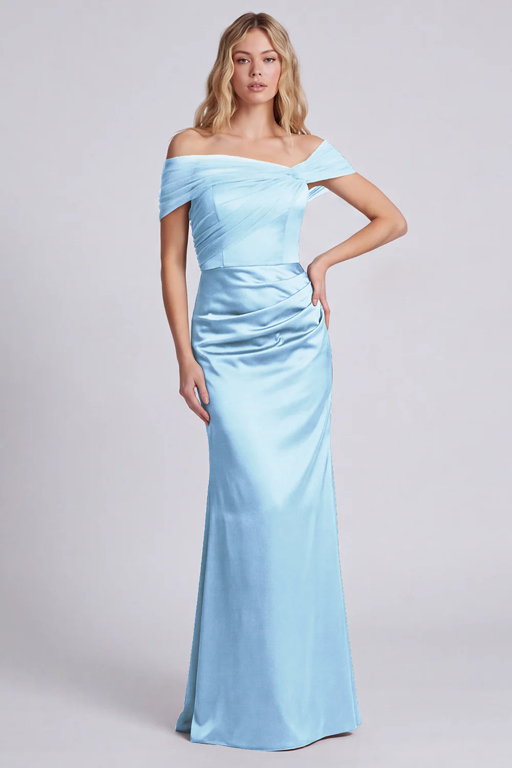 Olive Off the Shoulder Mermaid Satin Maxi Dress