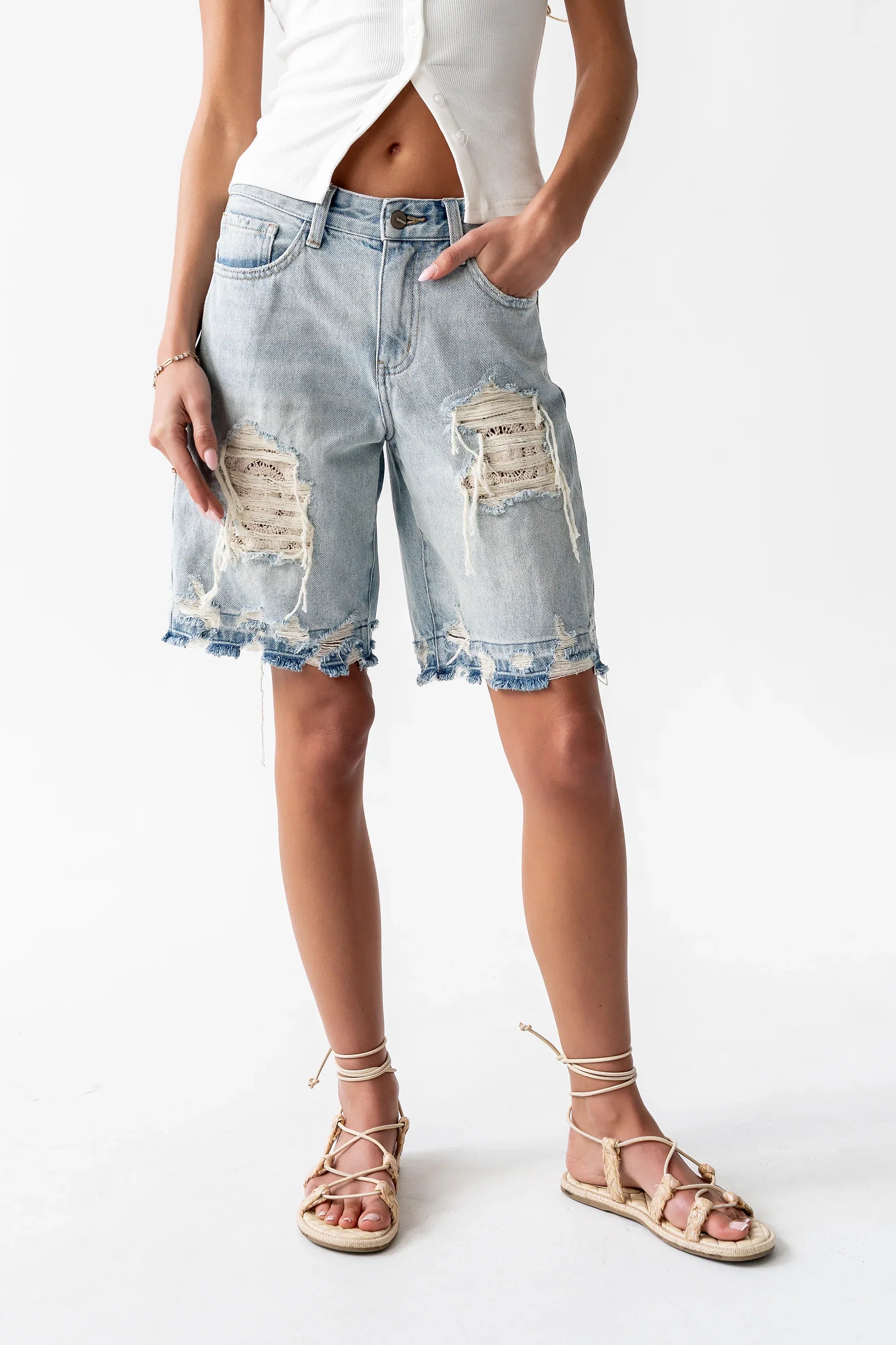 Cashe Distressed Bermuda Shorts
