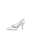 Royal Blue High Heels with Pearl and Crystal Embellishments Description