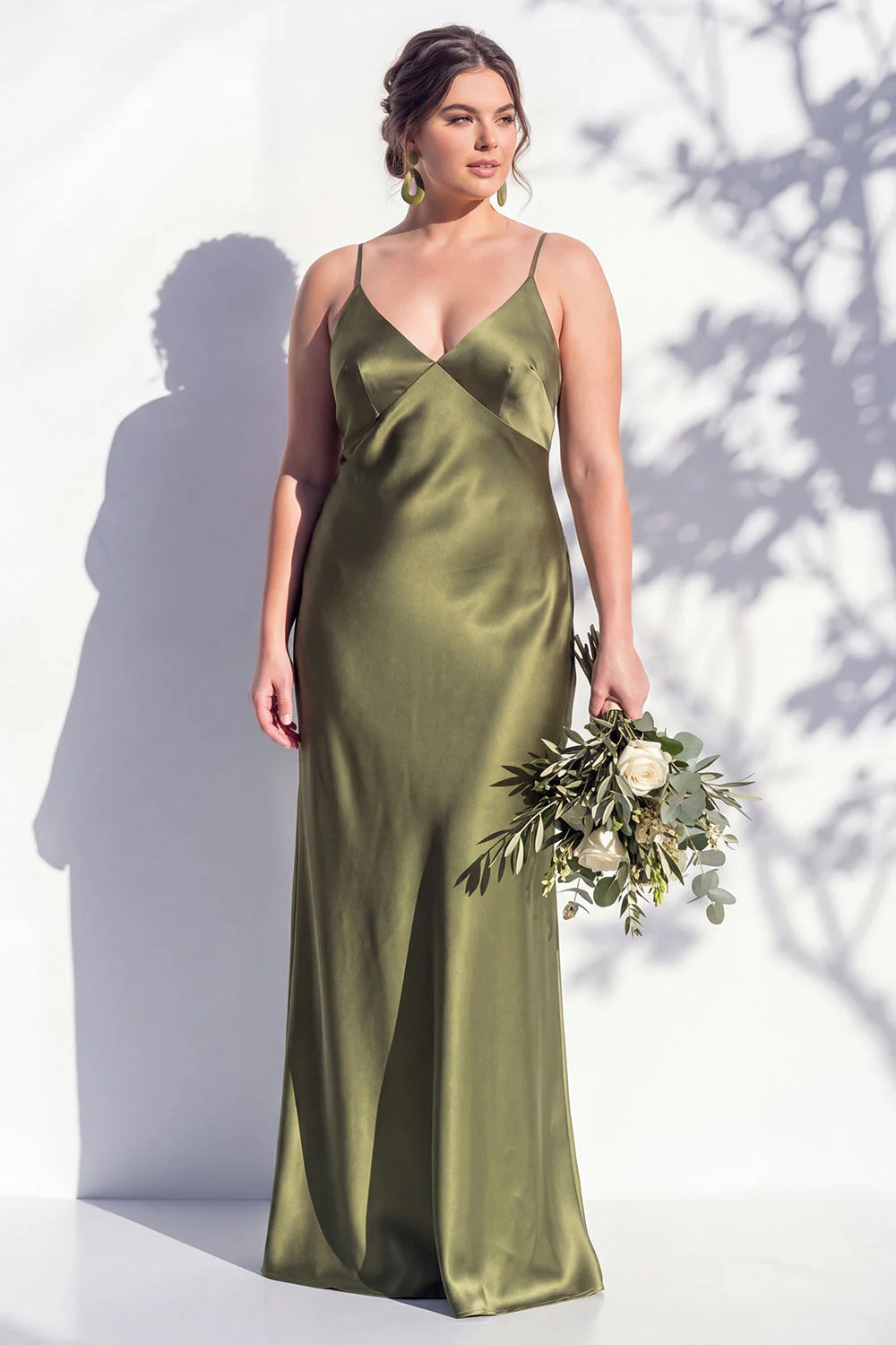 Satin Spaghetti Straps Sheath Sage Bridesmaid Dress