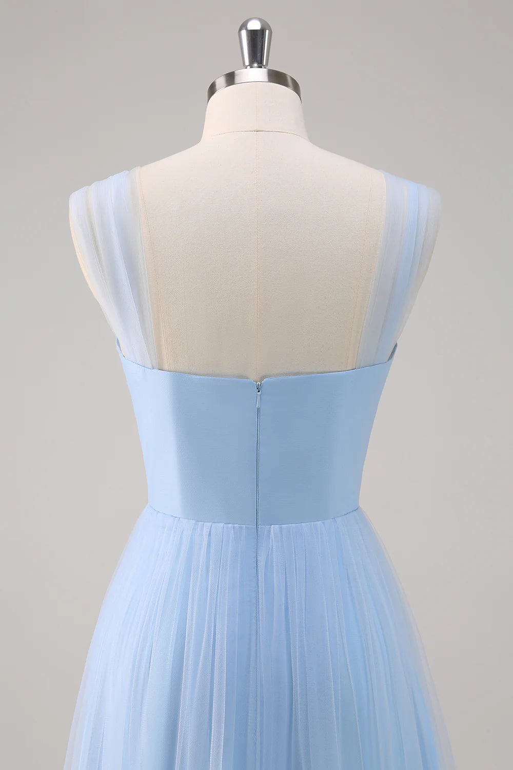 Grey Blue A Line Corset Ruched Long Bridesmaid Dress with Ruffles