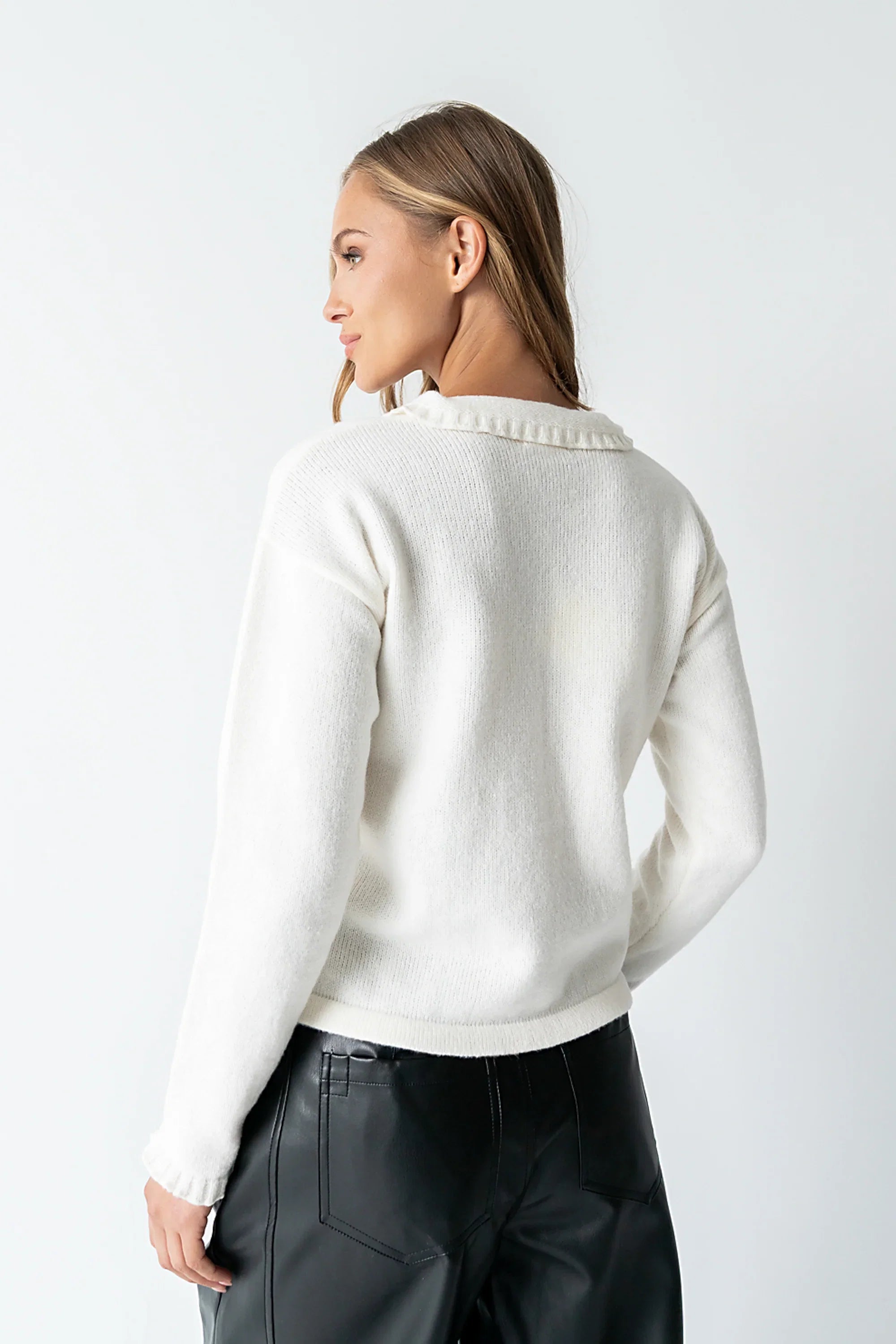 Trixie Ruffled Cardigan in Ivory