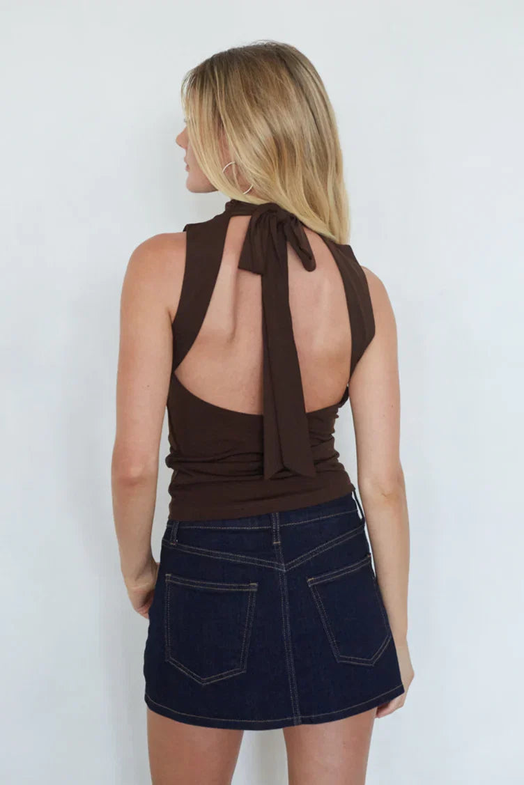 Lorde High Neck Tie Back Top