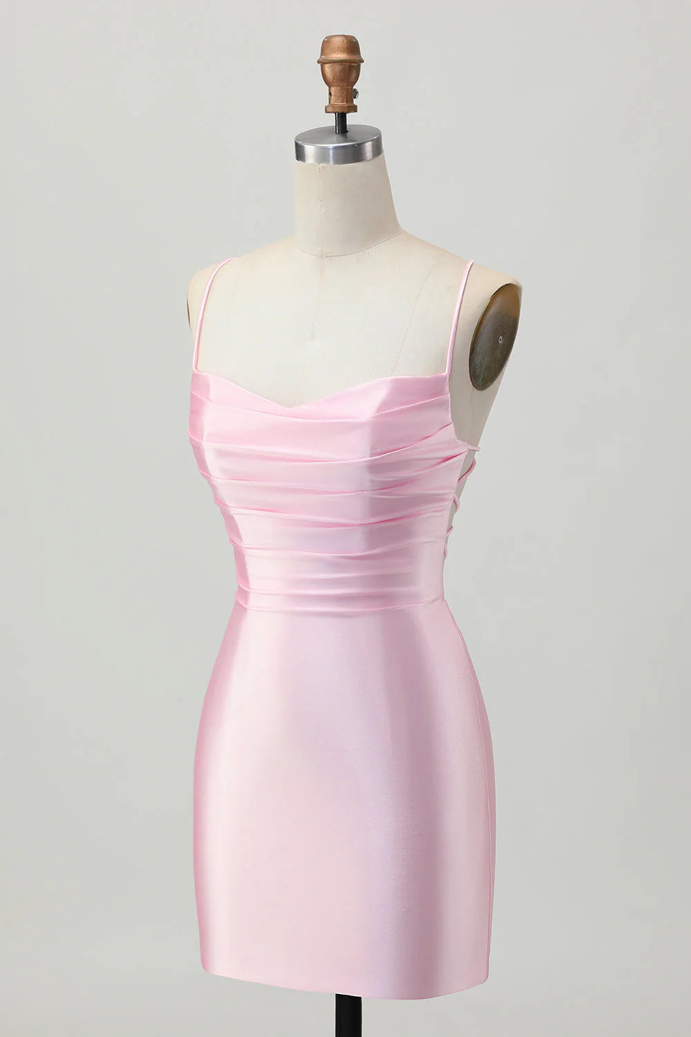 Blush Pink Bodycon Short Homecoming Dress with Lace Up Back