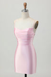 Blush Pink Bodycon Short Homecoming Dress with Lace Up Back