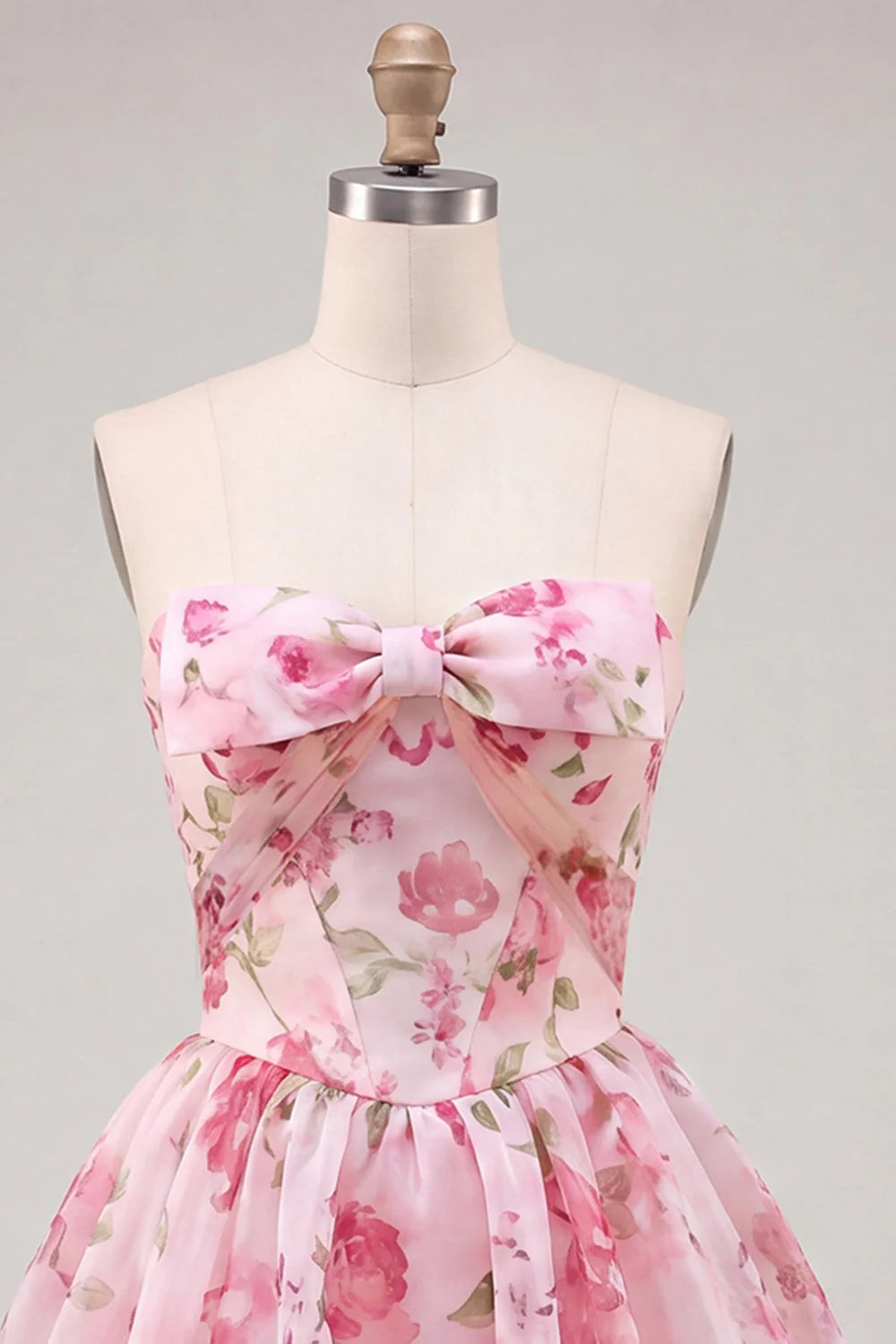 Yellow A Line Strapless Floral Homecoming Dress with Lace up Back