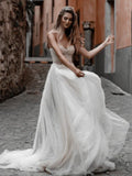 A Line Sweetheart Tulle Long Wedding Dresses