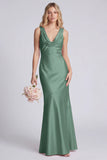 Eucalyptus Mermaid Cowl Neck Satin Long Bridesmaid Dress