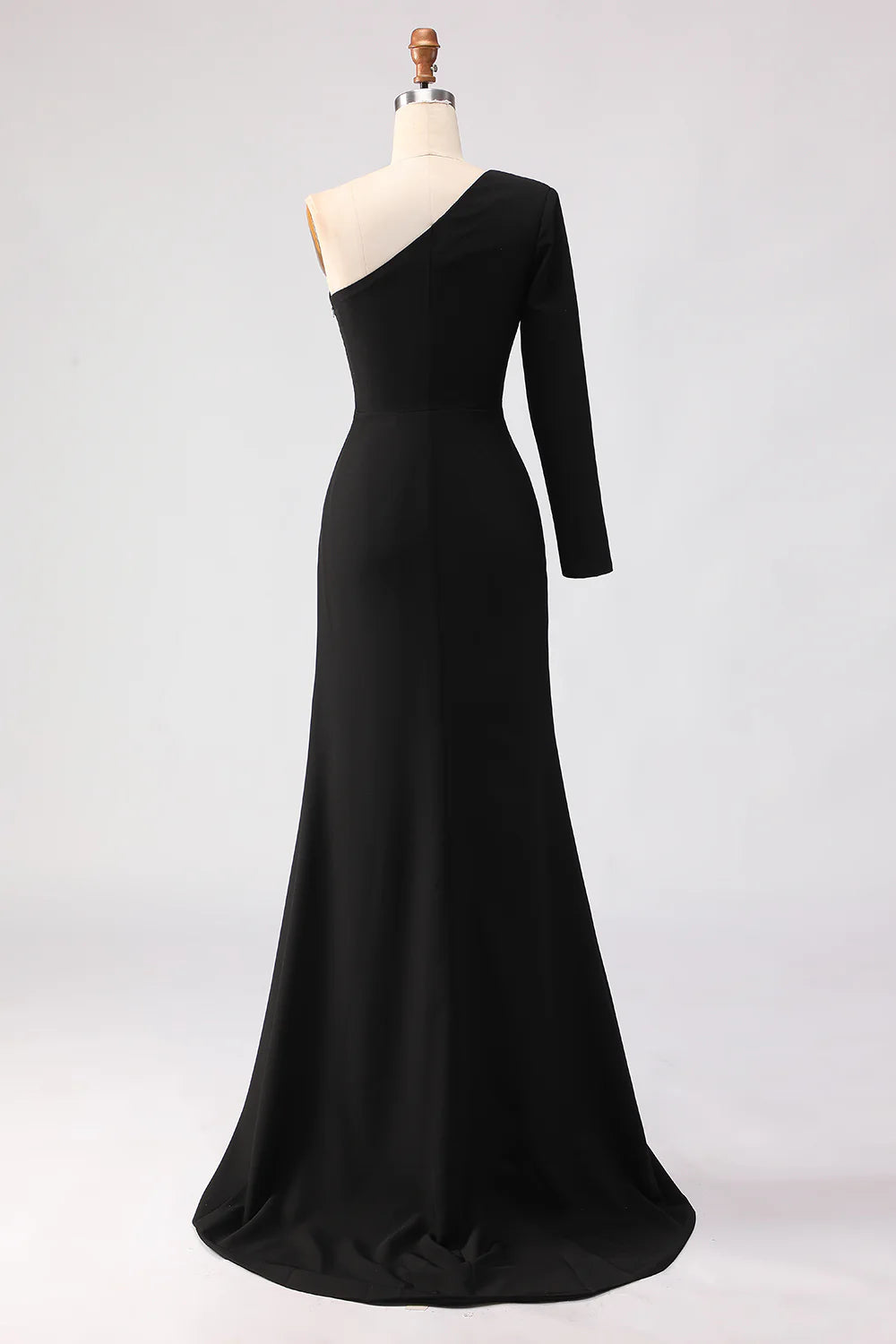 Black One Shoulder Mermaid Long Sleeve Mother of the Bride Dress with Slit