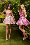 A1347 SHORT SEQUIN FLORAL PRINT A LINE DRESS Andrea Leo