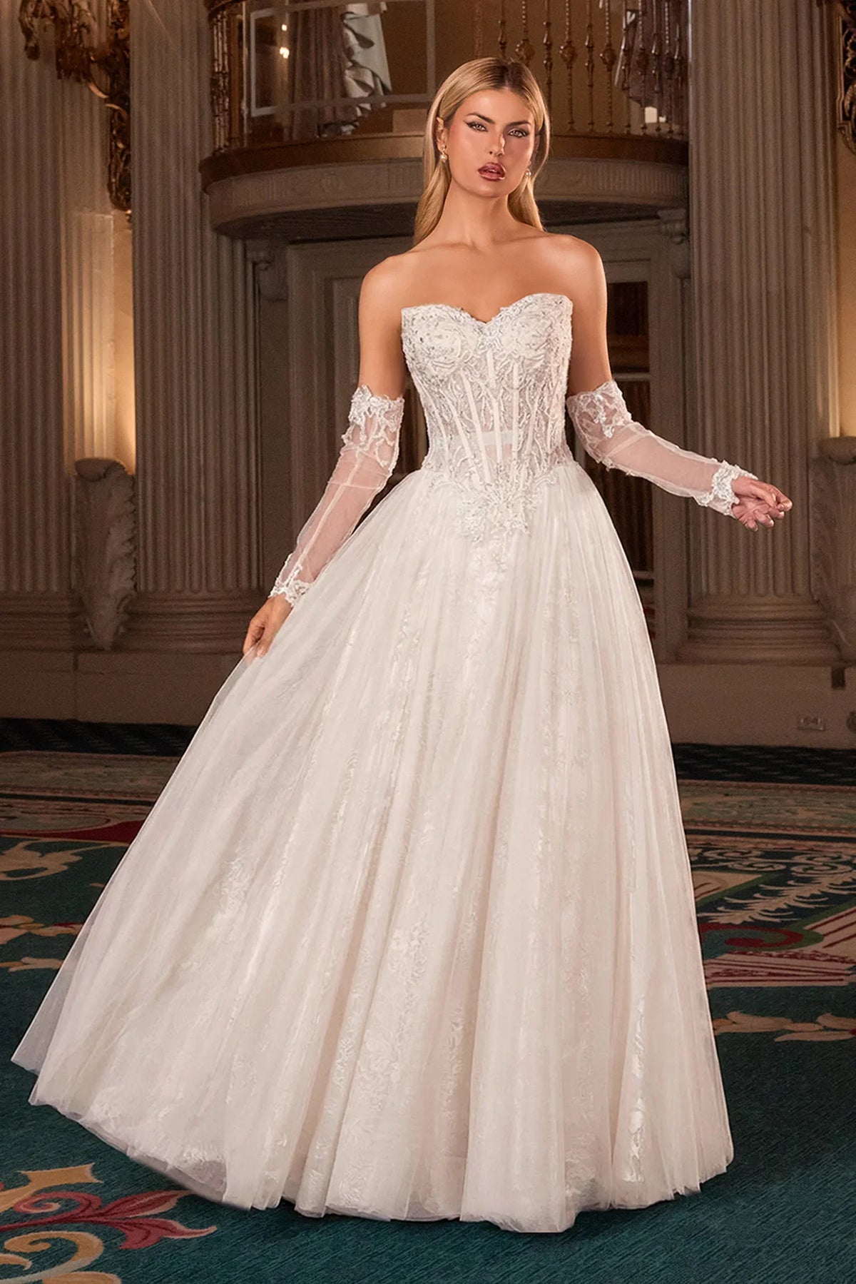 LILITH GOWN A LINE TULLE DRESS WITH GLOVES OFF WHITE