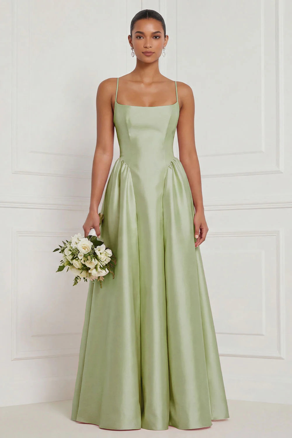 Satin A Line Spaghetti Straps Yellow Bridesmaid Dress