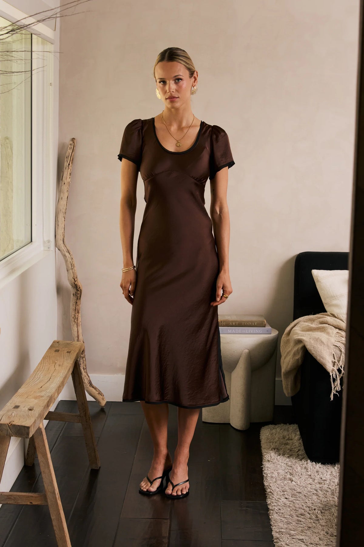 Austia Midi Dress in Brown