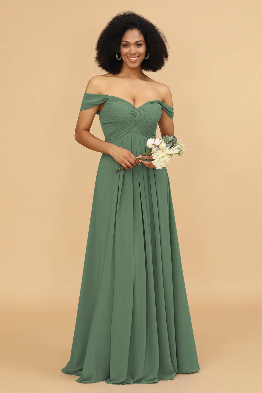 A Line Off the Shoulder Long Chiffon Bridesmaid Dress