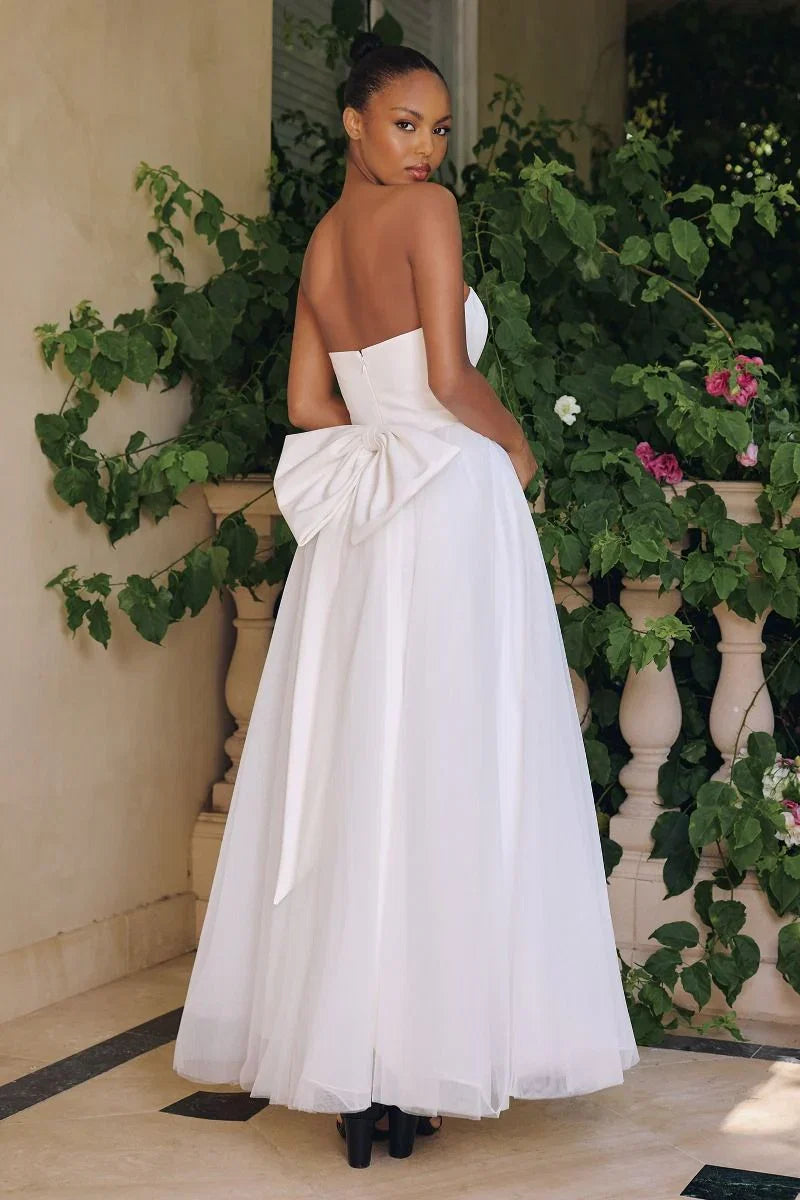 OPHELIA GOWN OFF WHITE STRAPLESS A LINE DRESS WITH BOW