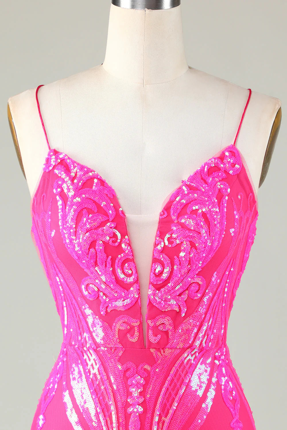 Unique Glitter Hot Pink Tight Short Homecoming Dress with Lace Up Back