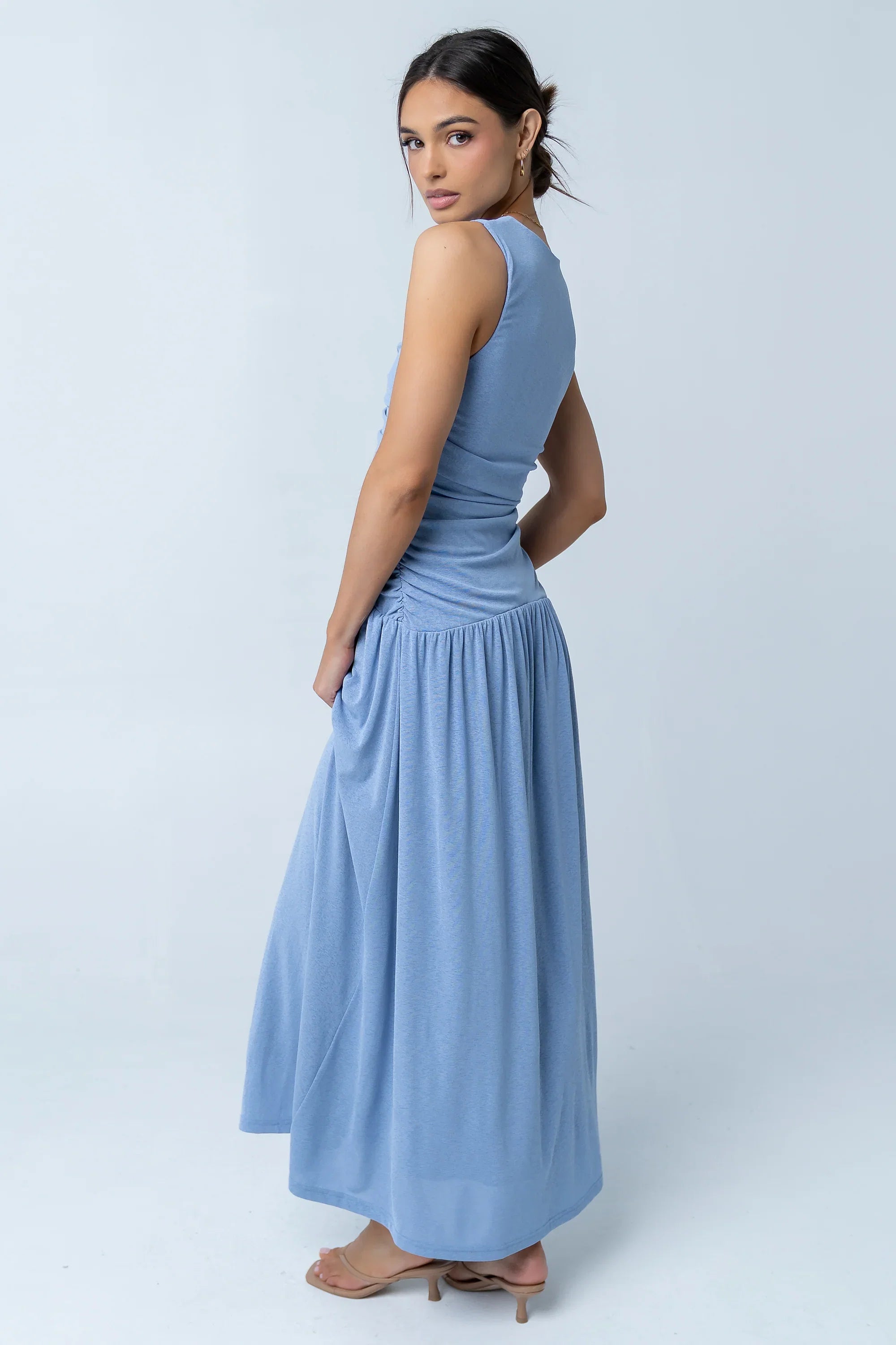 Kandi Ruched Maxi Dress in Blue