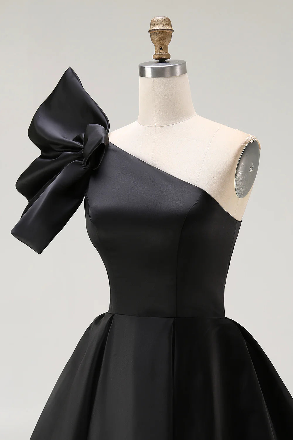 Black A Line Satin One Shoulder Mini Cocktail Dress
